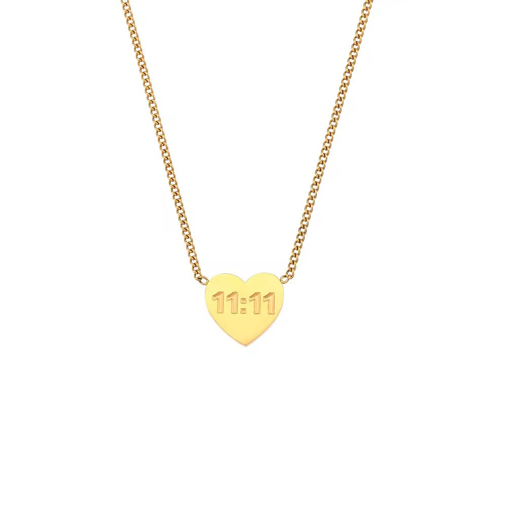 Gold 11:11 Heart Necklace