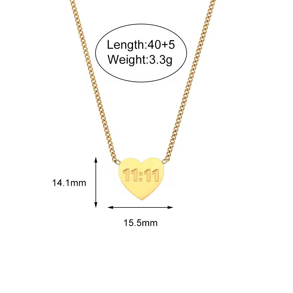 Gold 11:11 Heart Necklace