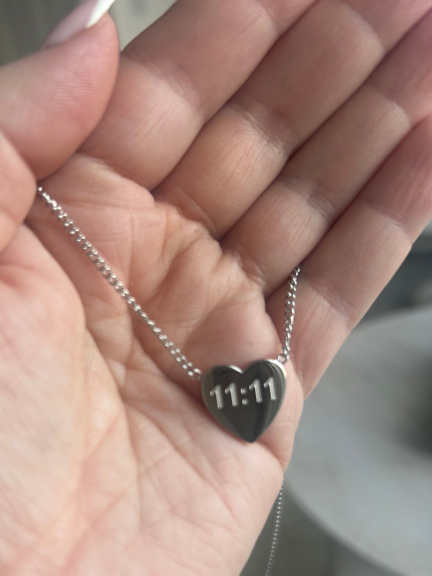 Silver 11:11 Heart Necklace