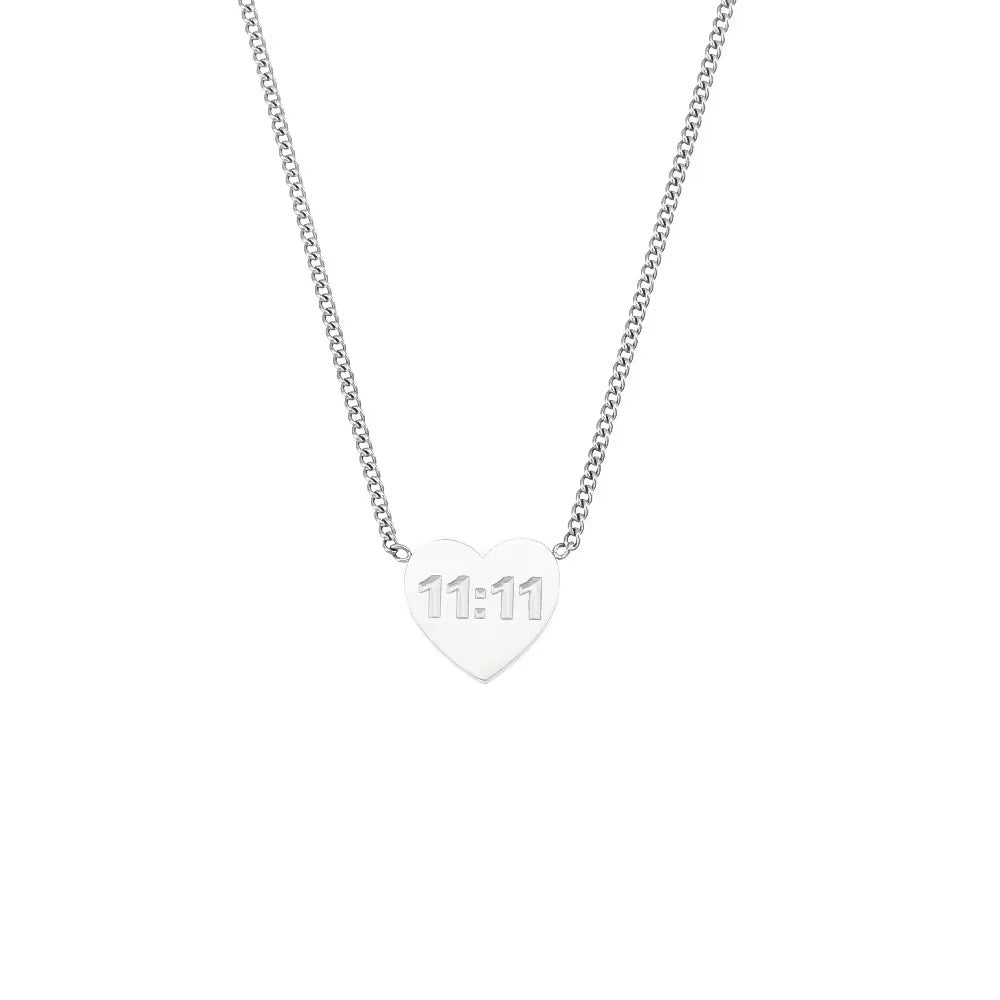 Silver 11:11 Heart Necklace