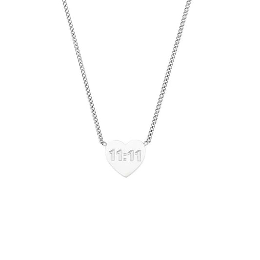 Silver 11:11 Heart Necklace
